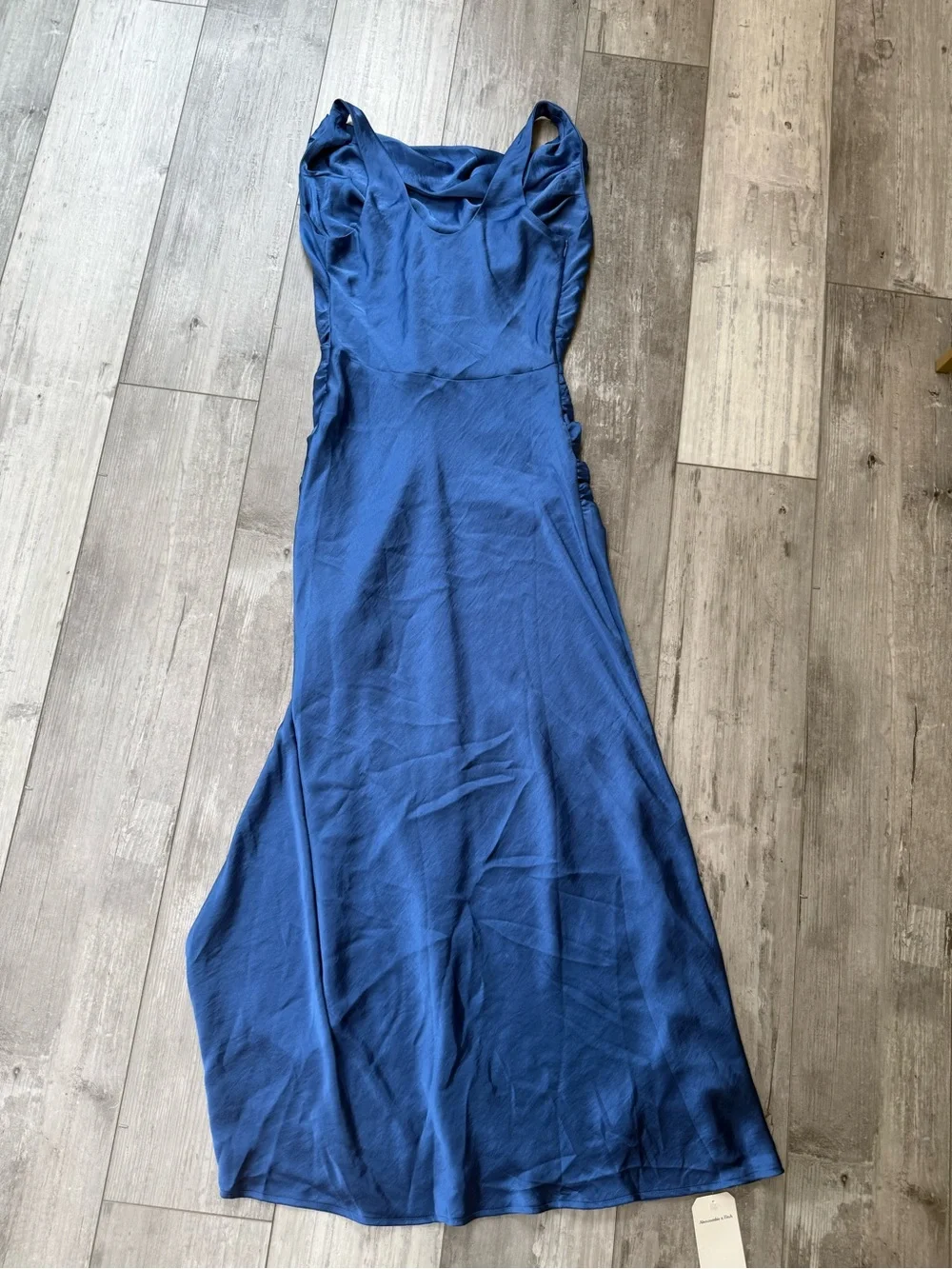 NWT Abercrombie & Fitch Blue Satin Cowl Neck Maxi Dress Small Formal Wedding